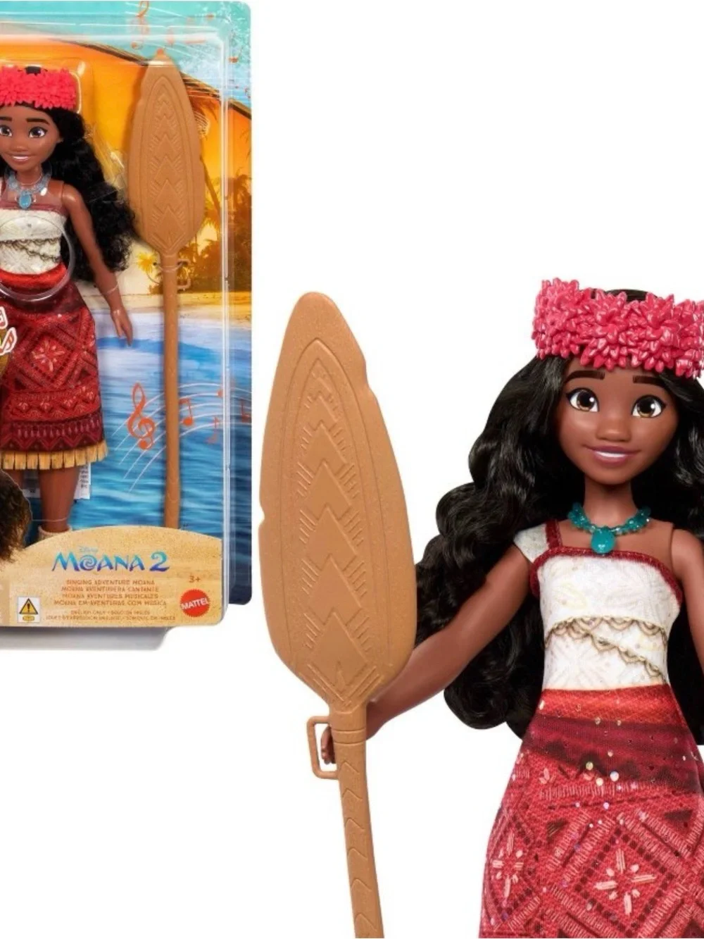 Mattel Moana 2 Doll with Red Dress & Pink Floral Crown
